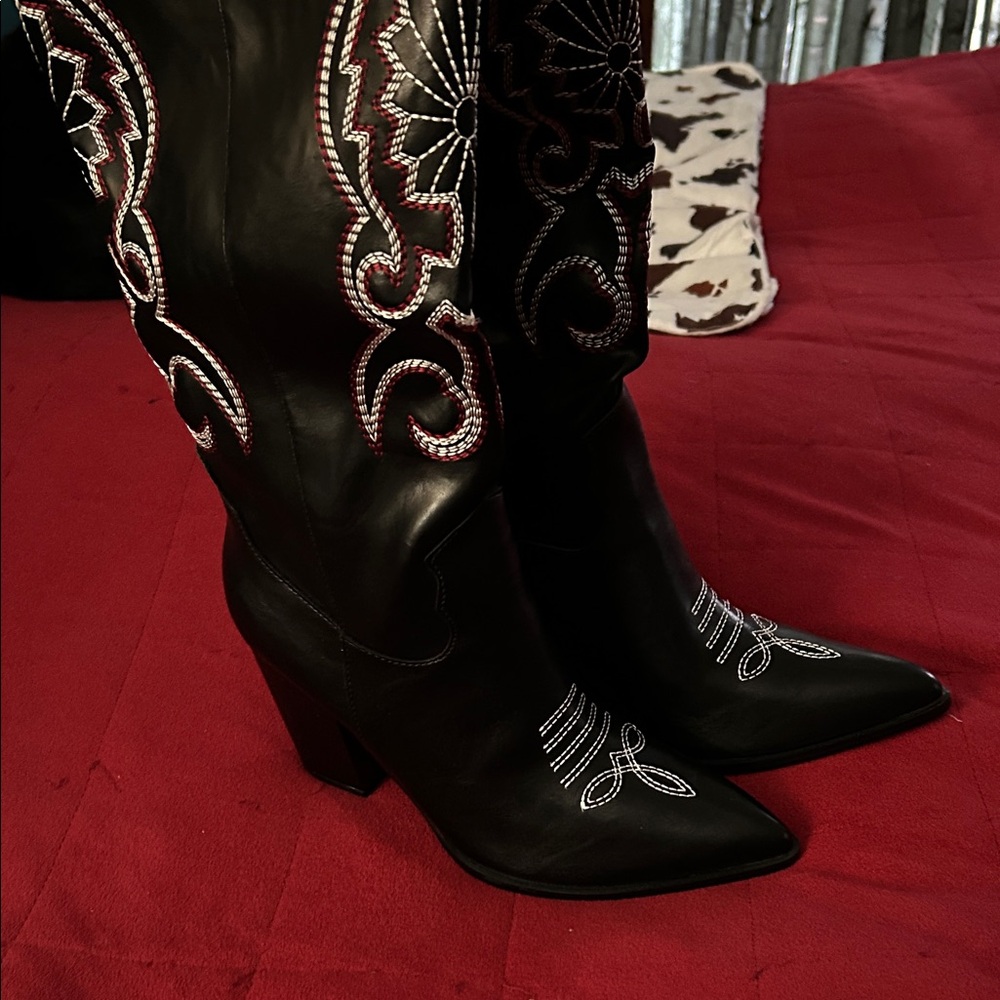 Black Embroidered Western Boots - Picture 2 of 2